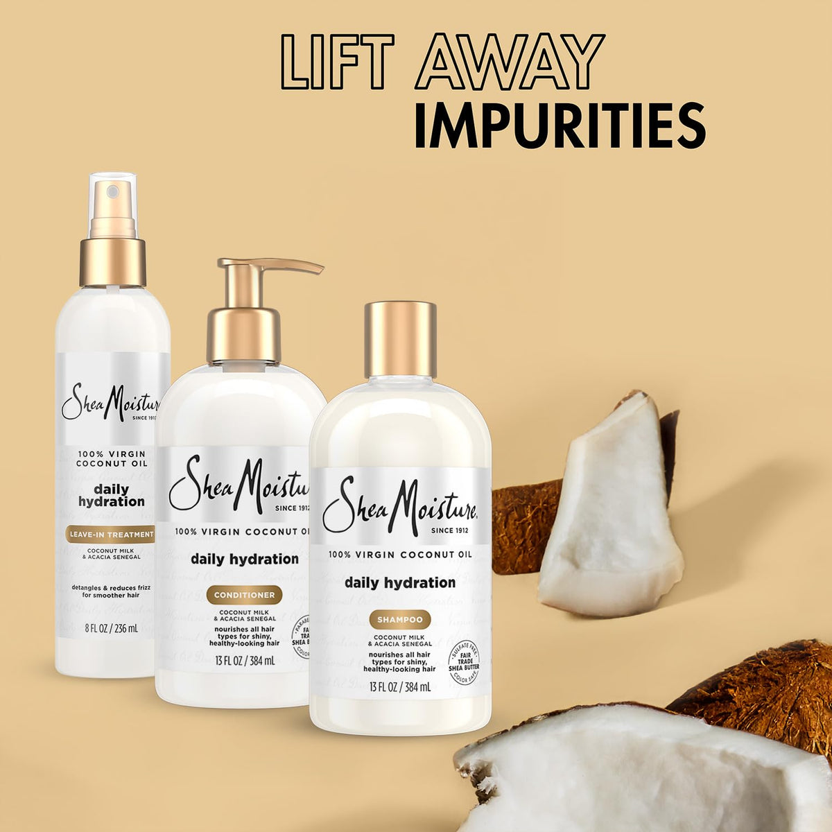 Shampoo & Conditioner + Leave-in Treatment Coconut Oil 3 Piece Set Z1709