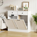 20 Gallon Double Tilt Out Trash Can Cabinet with Hidden Drawers White V97306