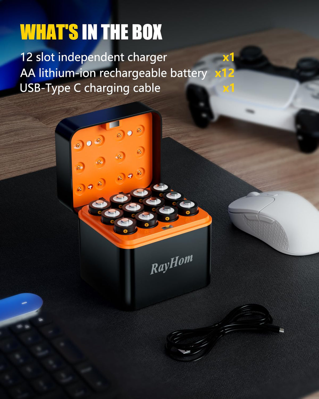 12 Pack Rechargeable AA Lithium Batteries with Charger I134