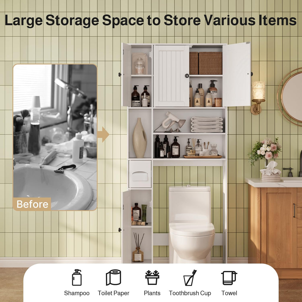 Over The Toilet Storage Cabinet with Five Doors White L603667