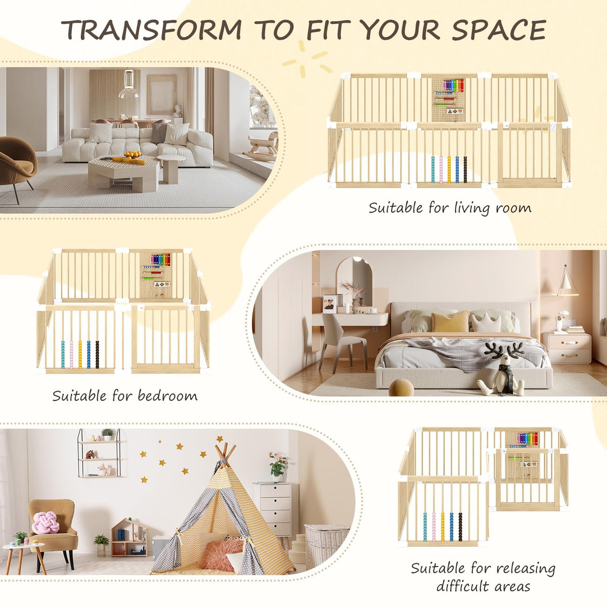 Foldable Wooden Baby Playpen with Locking Gate L3029
