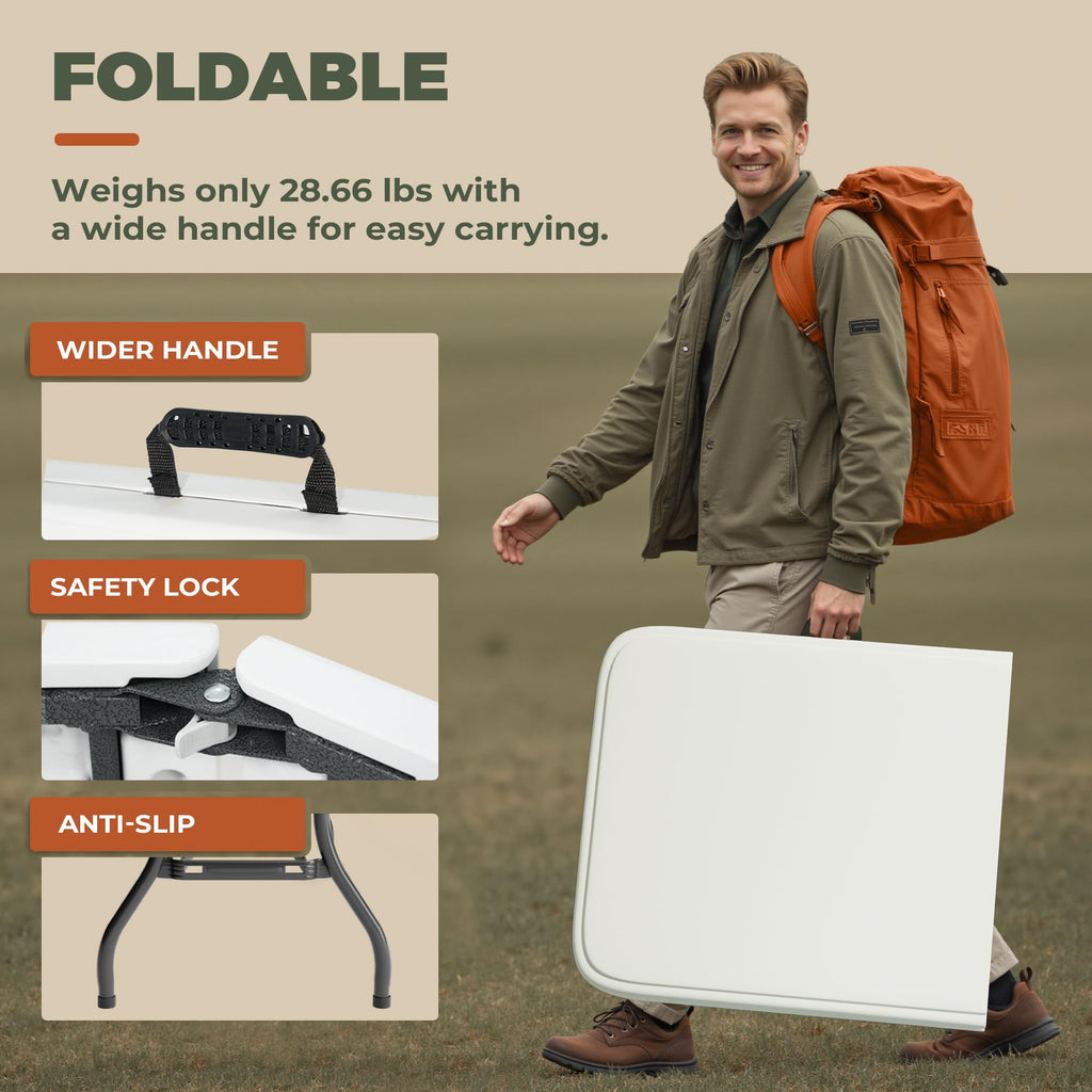 6FT Folding Table with Carry Handle, White, 1 Pack R1314