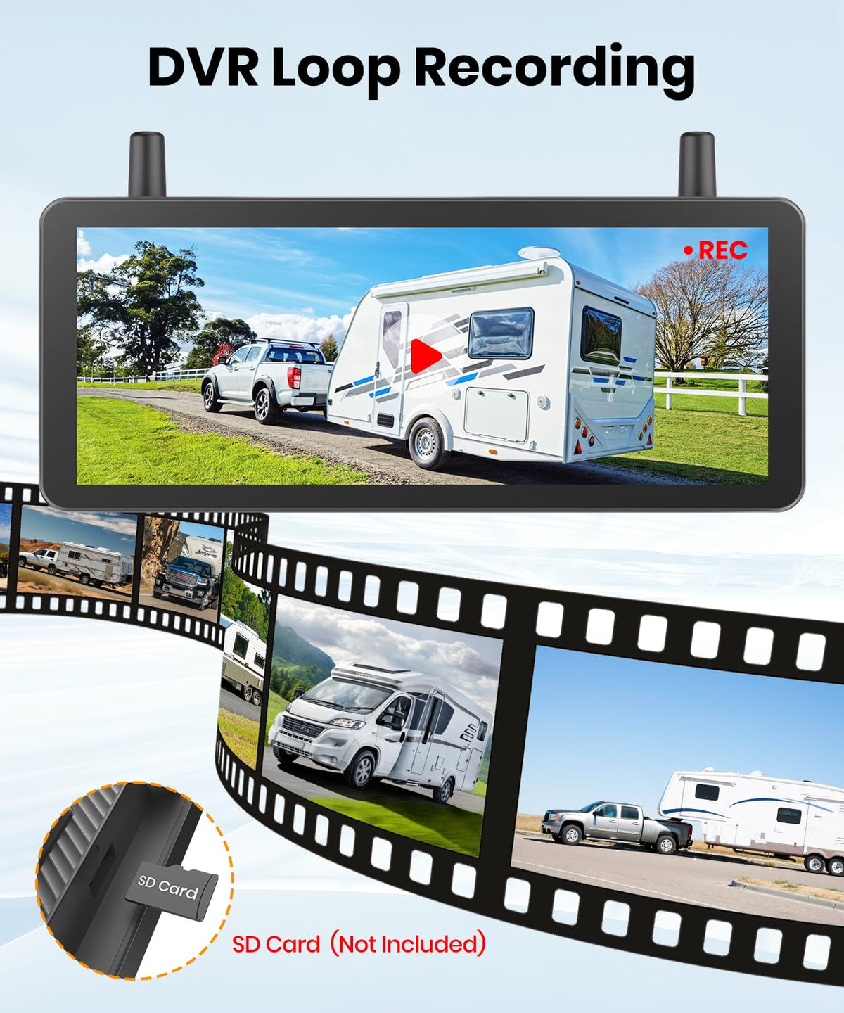 Wireless Backup Camera Solar Magnetic 7.2" 1080P Monitor D570