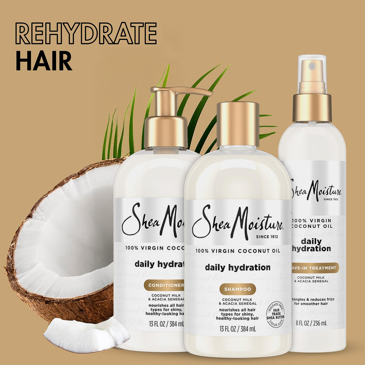 Shampoo & Conditioner + Leave-in Treatment Coconut Oil 3 Piece Set Z1709
