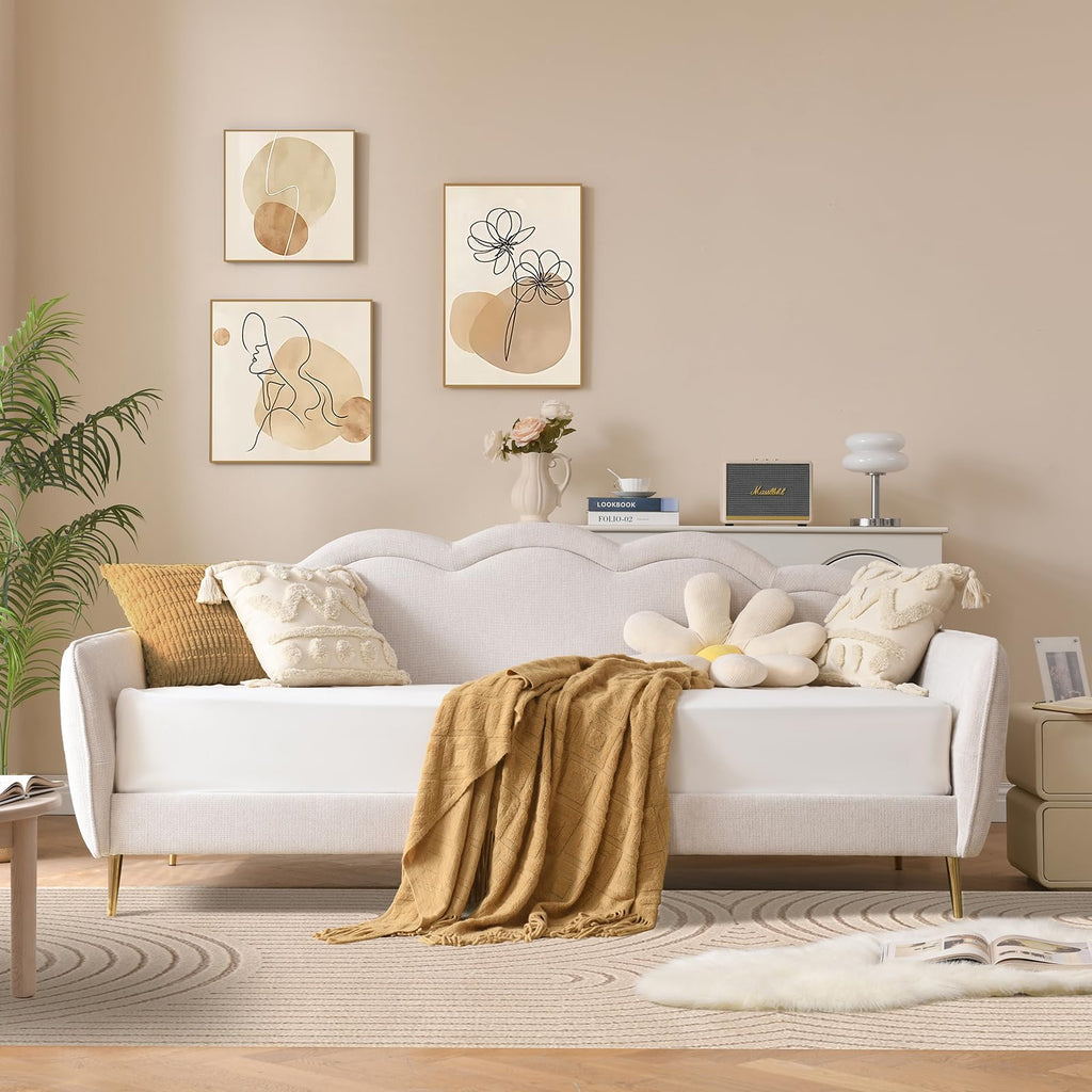 Twin Size Upholstered Linen Daybed with Metal Legs P447379