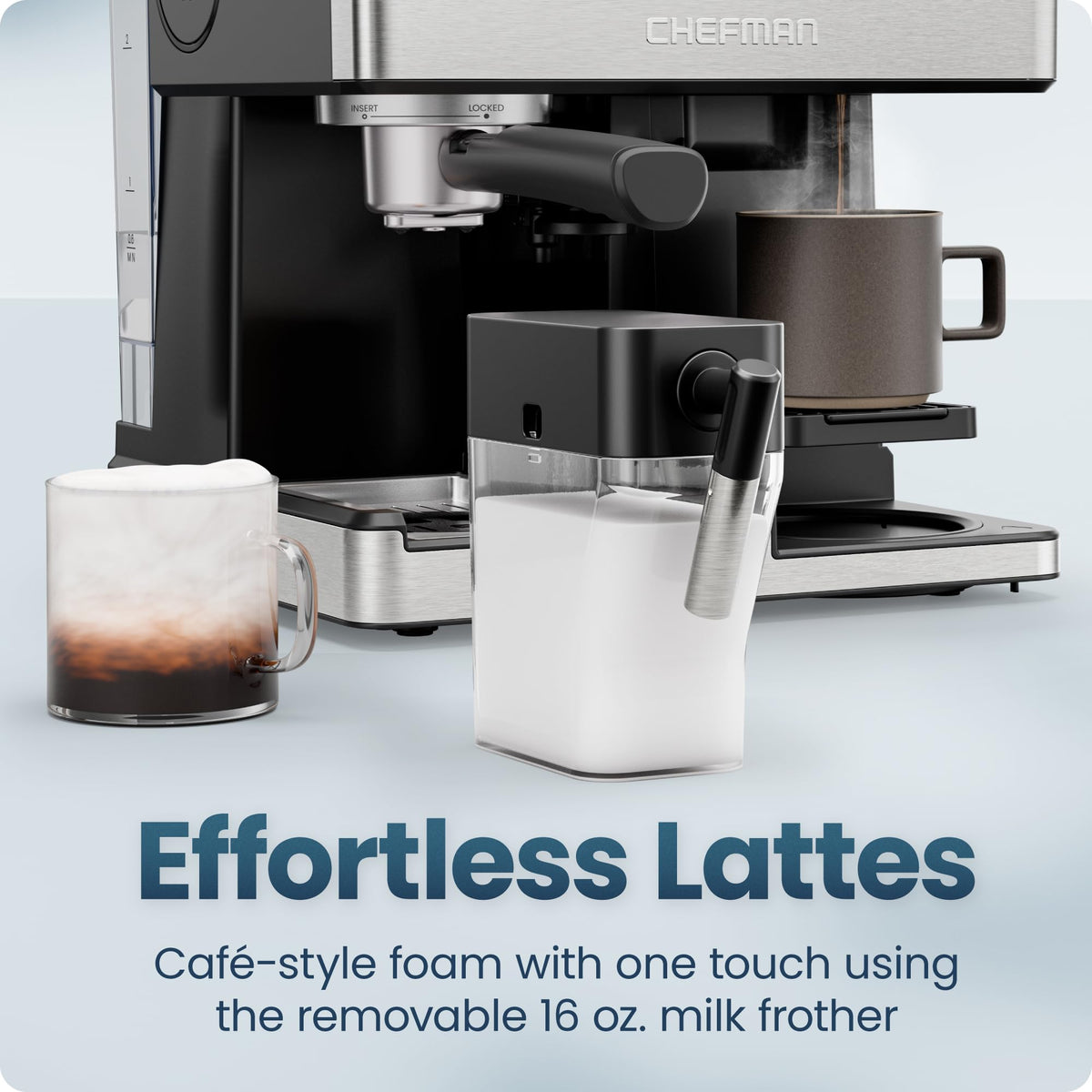 8-in-1 Espresso Machine with Milk Frother, 12-Cup Carafe, Black H944
