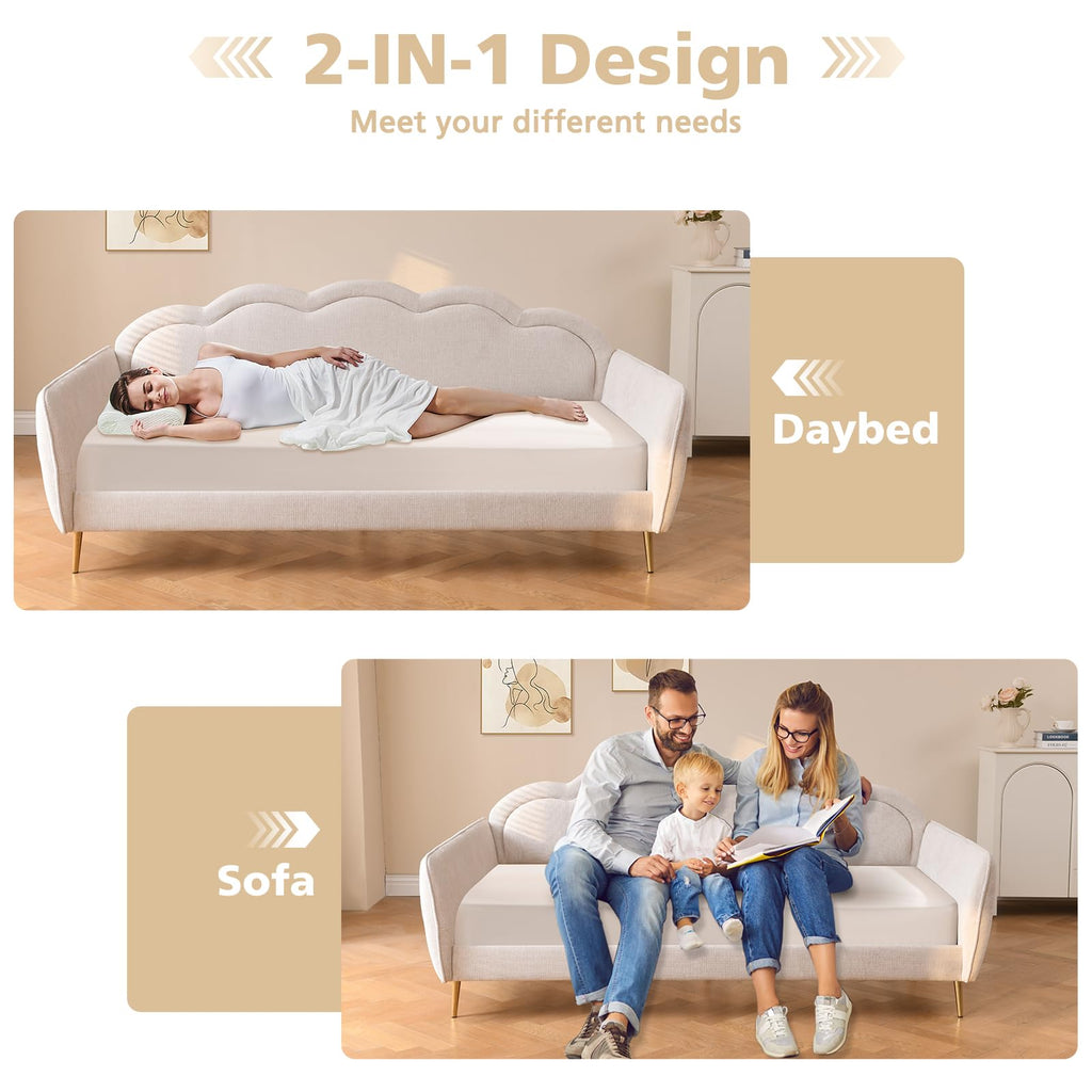 Twin Size Upholstered Linen Daybed with Metal Legs P447379