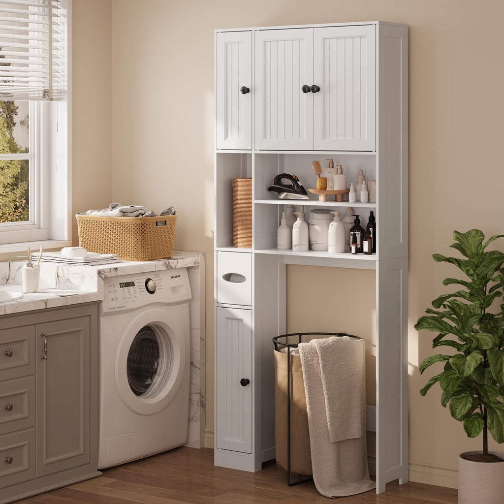 Over The Toilet Storage Cabinet with Five Doors White L603667
