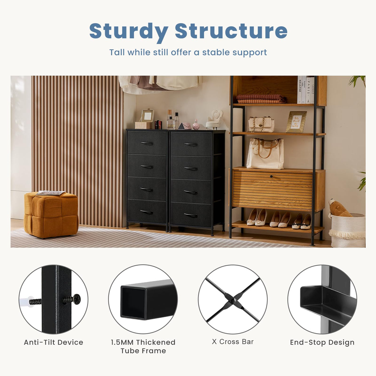 Nightstand with 4 Fabric Drawers B804