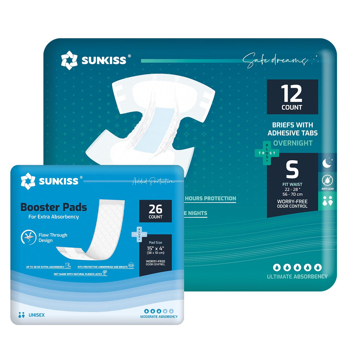 Adult Diapers Small 12 Count & Booster Pads 26 Count K176