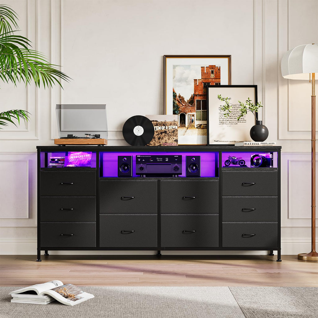 10 Drawer Dresser TV Stand with LED Lights and Power Outlets X5855