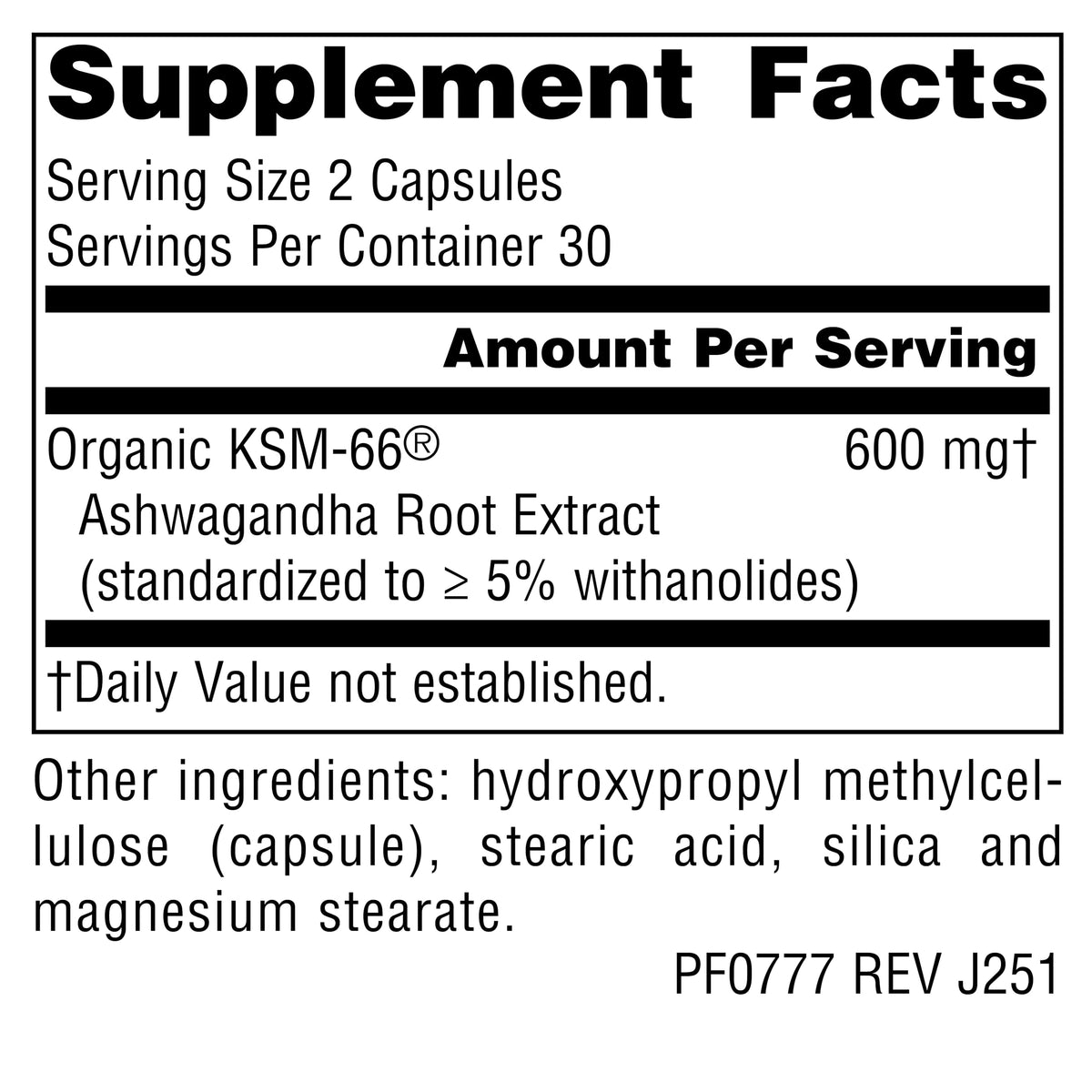 Ashwagandha 600 mg 60 Vegetarian Capsules H8837