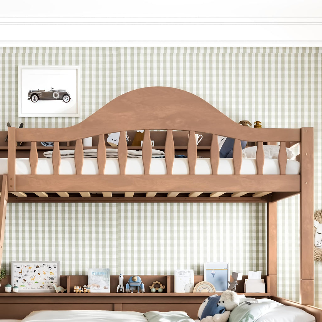 Twin Over Full Size Wooden Bunk Bed with Drawers & Ladder H830493