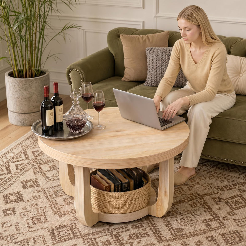 Round 2-Tier Coffee Table with Storage P913