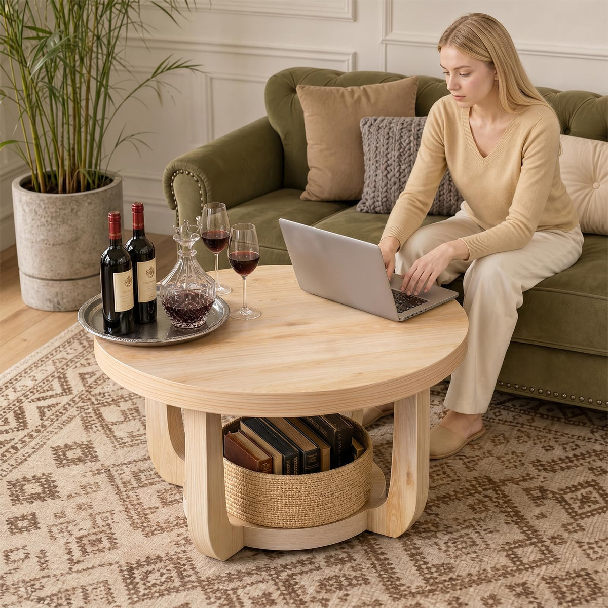 Round 2-Tier Coffee Table with Storage P913