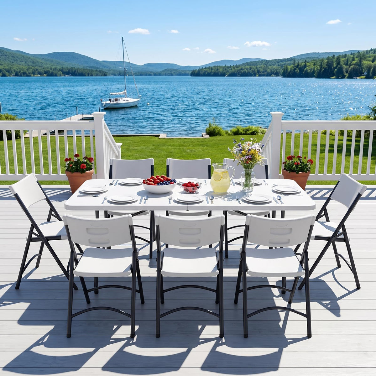 4 Pack White Folding Chair with Steel Frame R15652