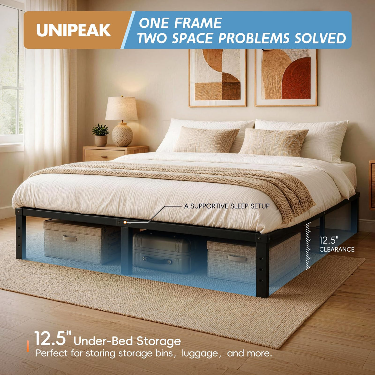 Queen Metal Platform Bed Frame with Storage A9988