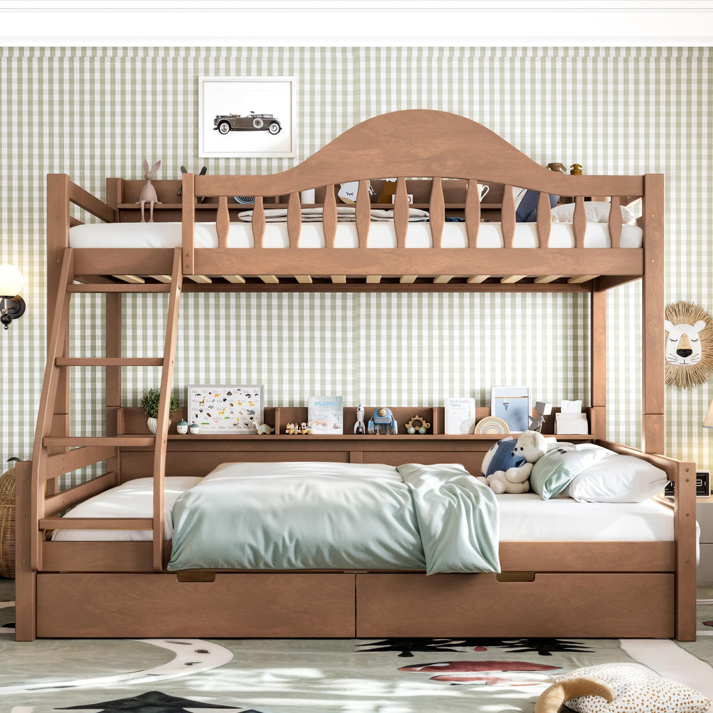 Twin Over Full Size Wooden Bunk Bed with Drawers & Ladder H830493