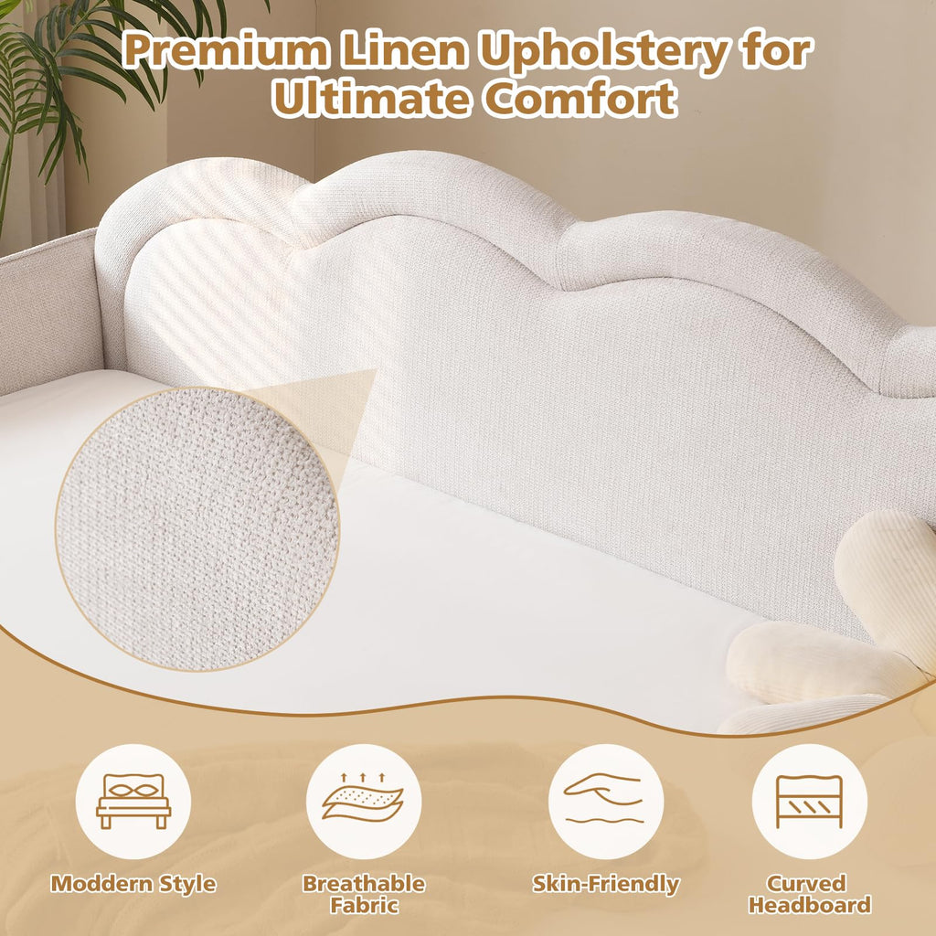 Twin Size Upholstered Linen Daybed with Metal Legs P447379