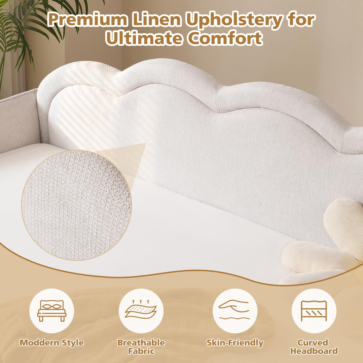 Twin Size Upholstered Linen Daybed with Metal Legs P447379