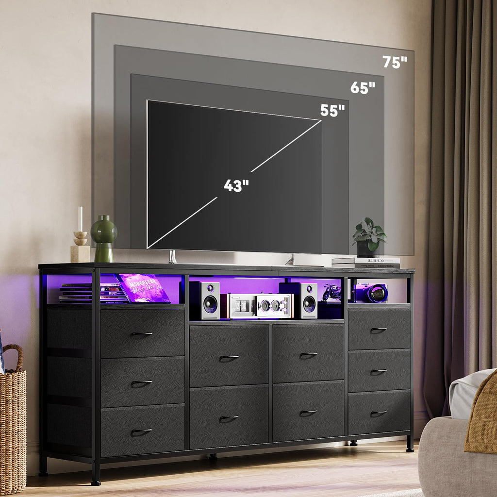10 Drawer Dresser TV Stand with LED Lights and Power Outlets X5855