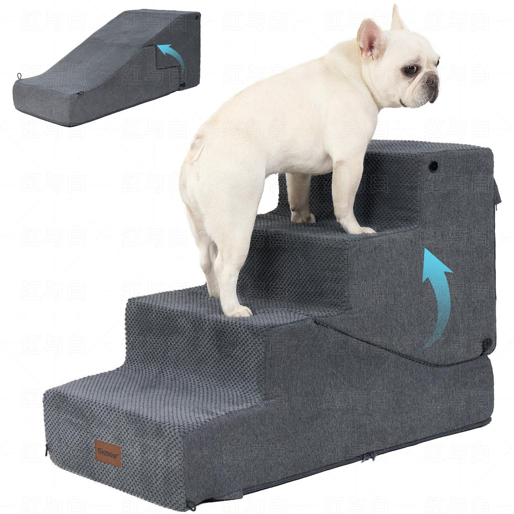 4-Step Dog Stair and Ramp with Non-Slip Bottom Grey Z98344