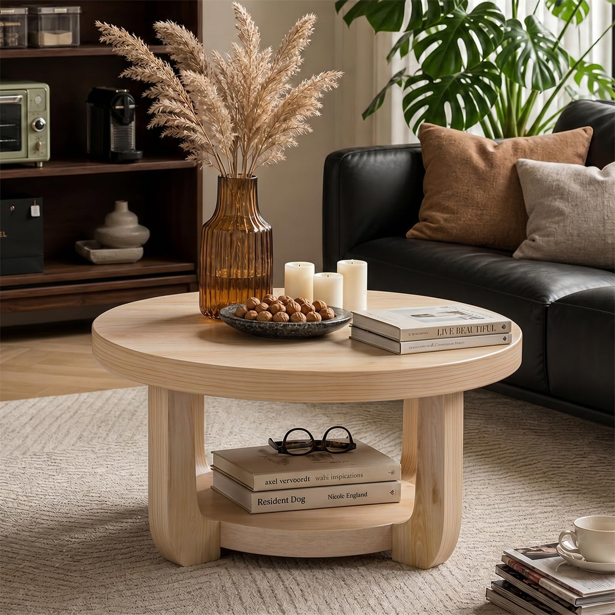 Round 2-Tier Coffee Table with Storage P913
