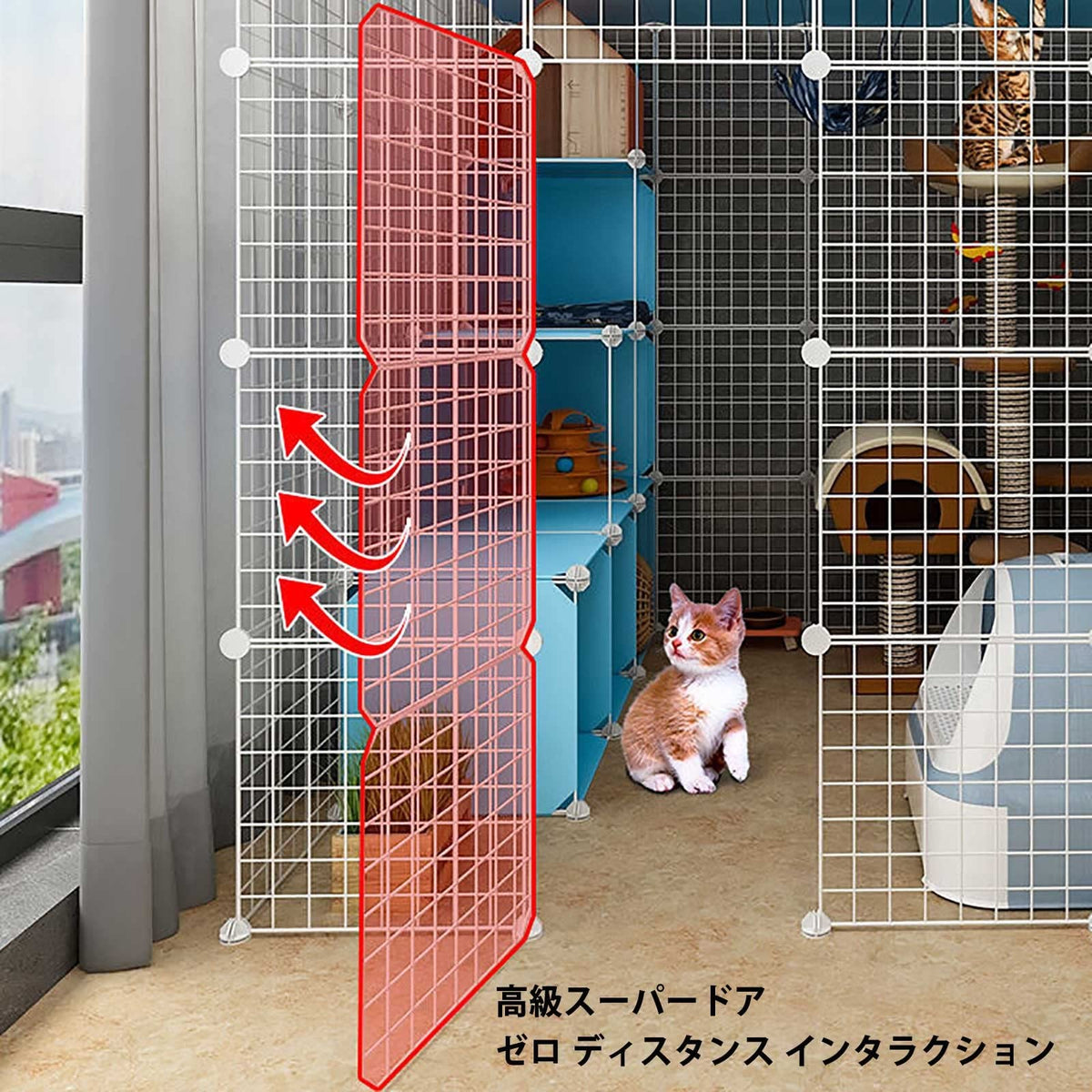 Large Cat Cage Indoor Cat Playpen Detachable Metal Cat Kennels with Ramp Ladders Hammock and Bed Black K8325