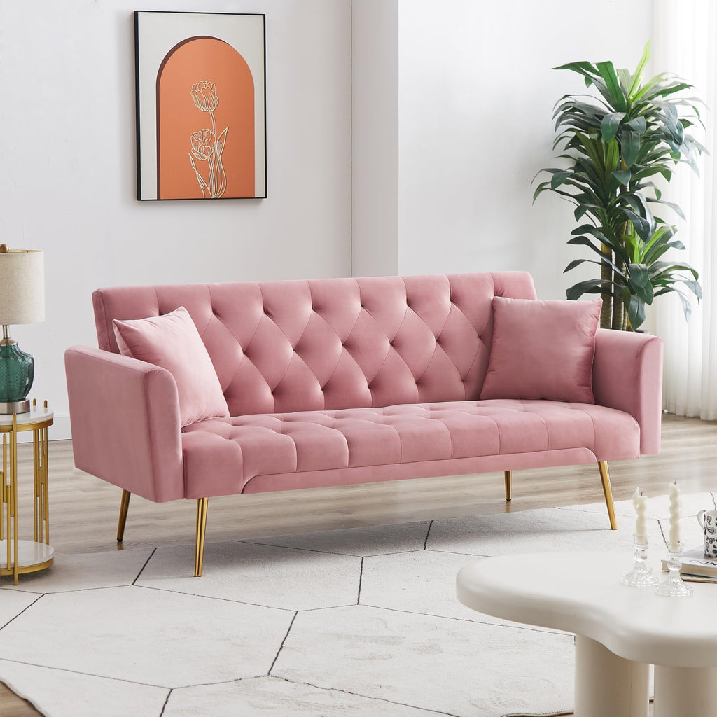 Pink Velvet Convertible Sofa Bed L9404