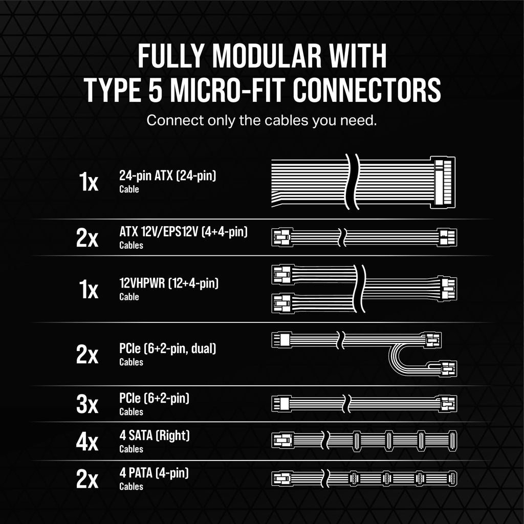 Black ATX 3.1 PCIe 5.1 Power Supply Y95256