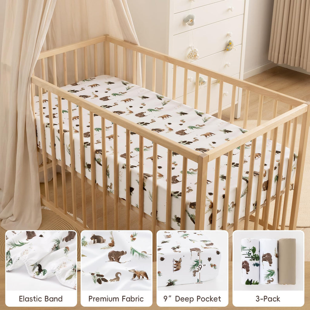 3 Pack Ultra Soft Breathable Fitted Crib Sheets 28x52 Inch A71398