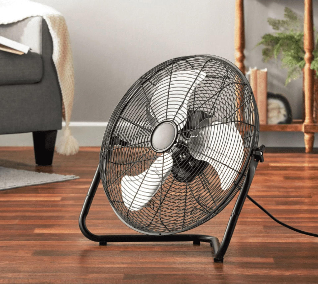 20" 3-Speed Tiltable Black Steel Floor Fan B5674