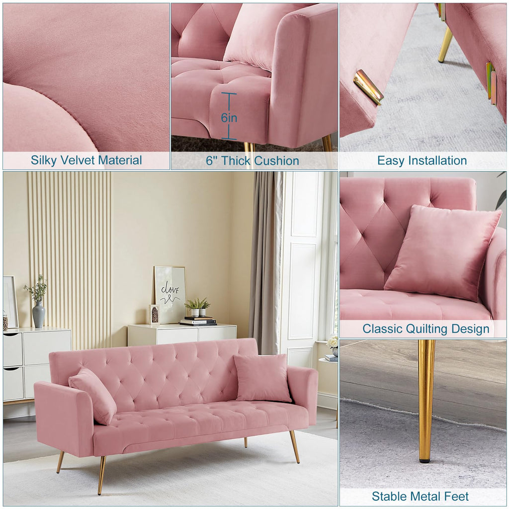 Pink Velvet Convertible Sofa Bed L9404