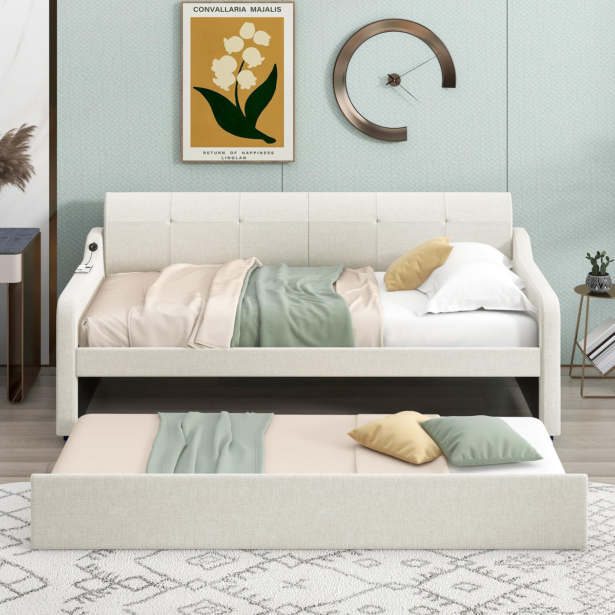 Twin Size Upholstered Daybed with Trundle I9394