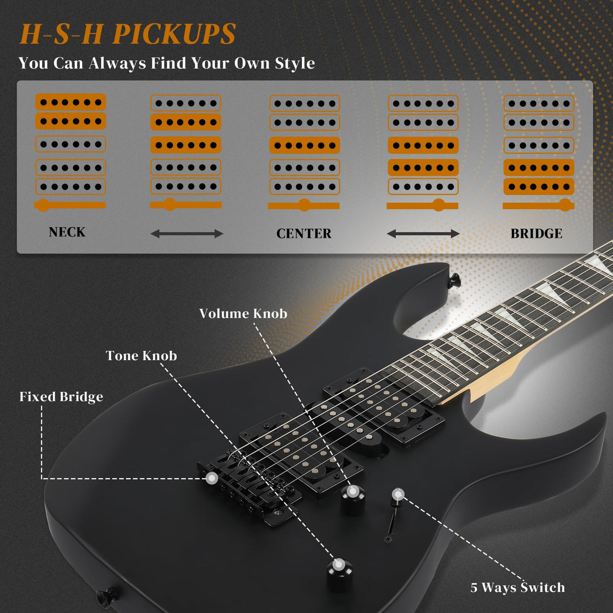 39" Matte Black Electric Guitar with 20Watt Amp T87651