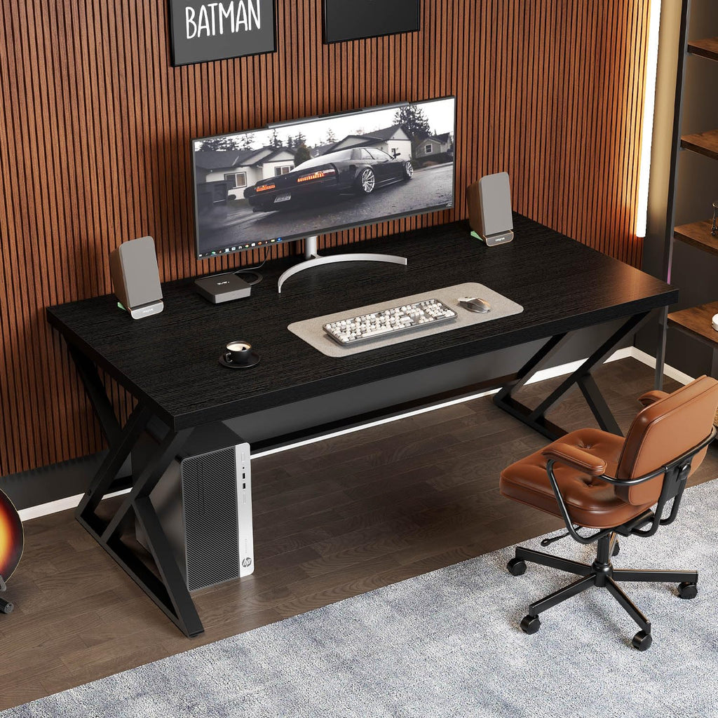 Black 47 Inch Metal and Wood Computer Desk D505