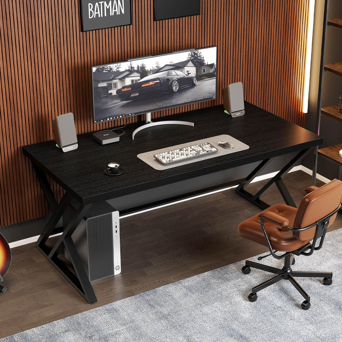 Black 47 Inch Metal and Wood Computer Desk D505