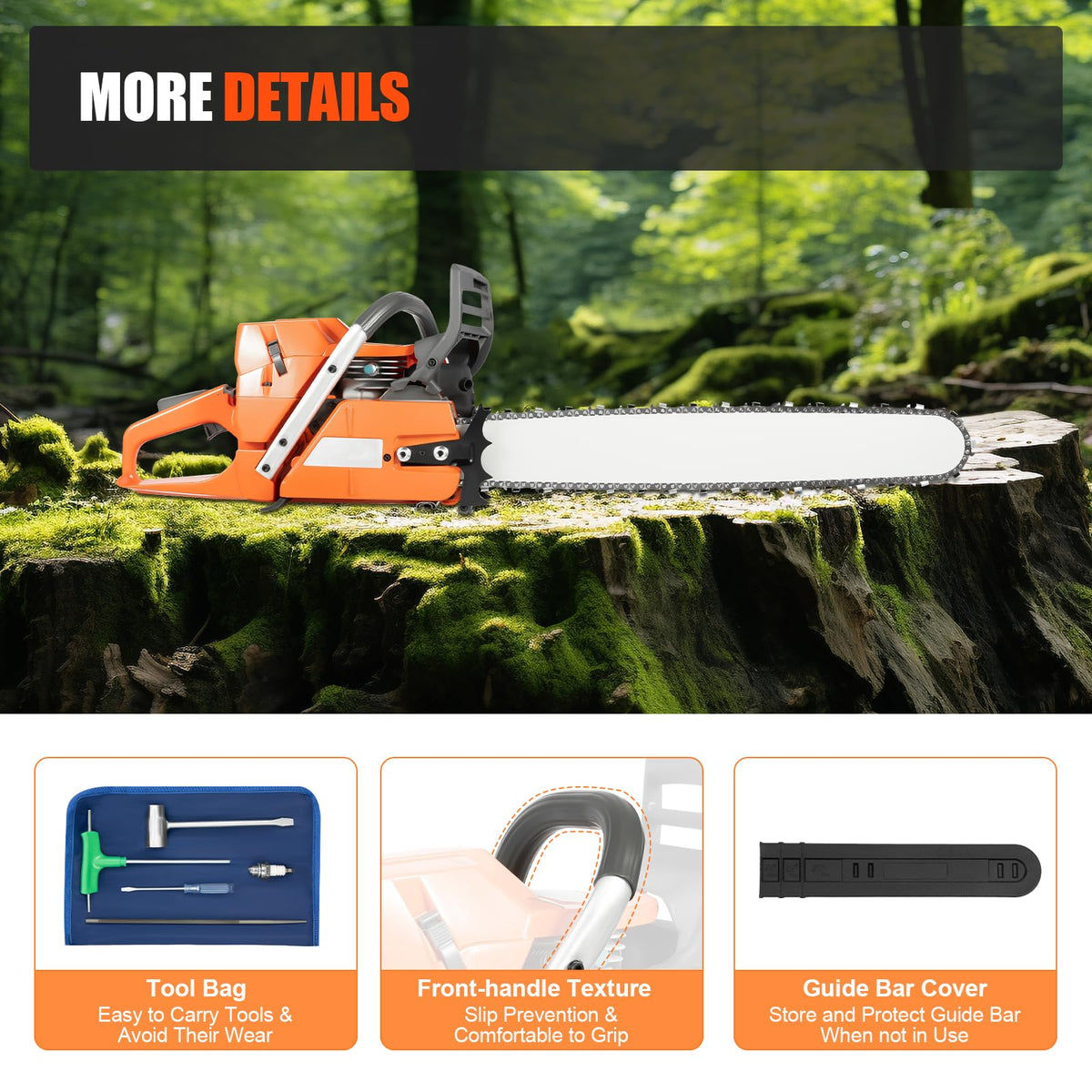 Gas Powered Chainsaw, 71.8cc 2-Stroke, 24 Inch J69339