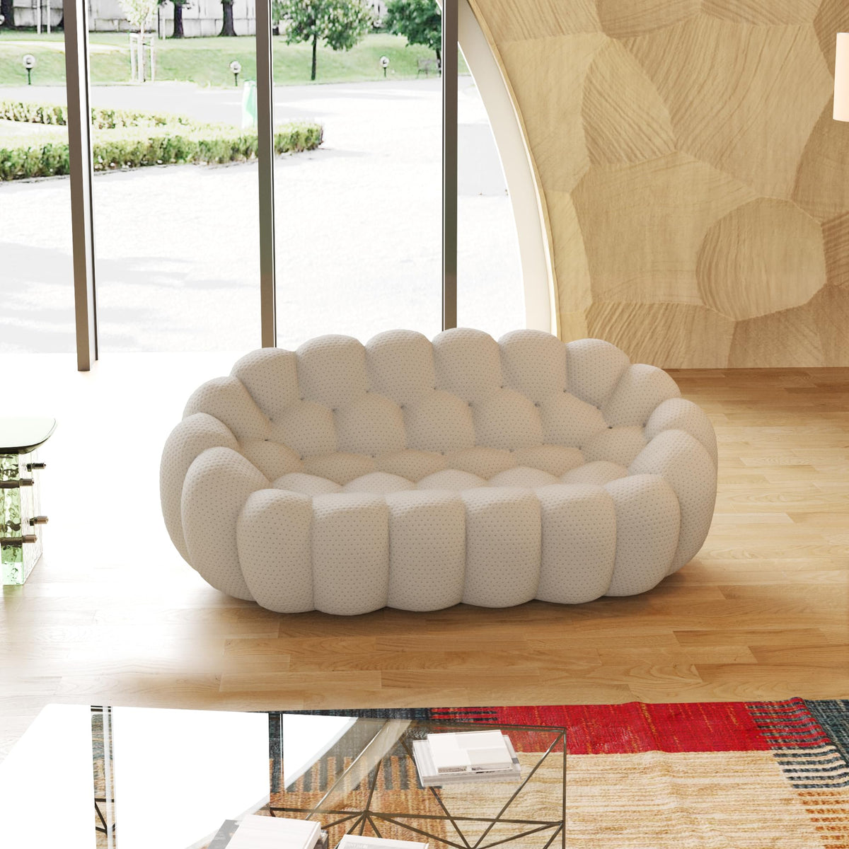 Light Grey Curved Upholstered Sofa P908