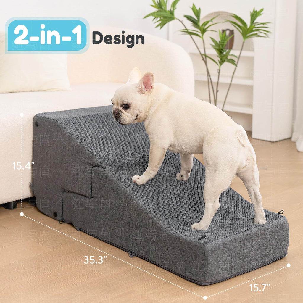 4-Step Dog Stair and Ramp with Non-Slip Bottom Grey Z98344