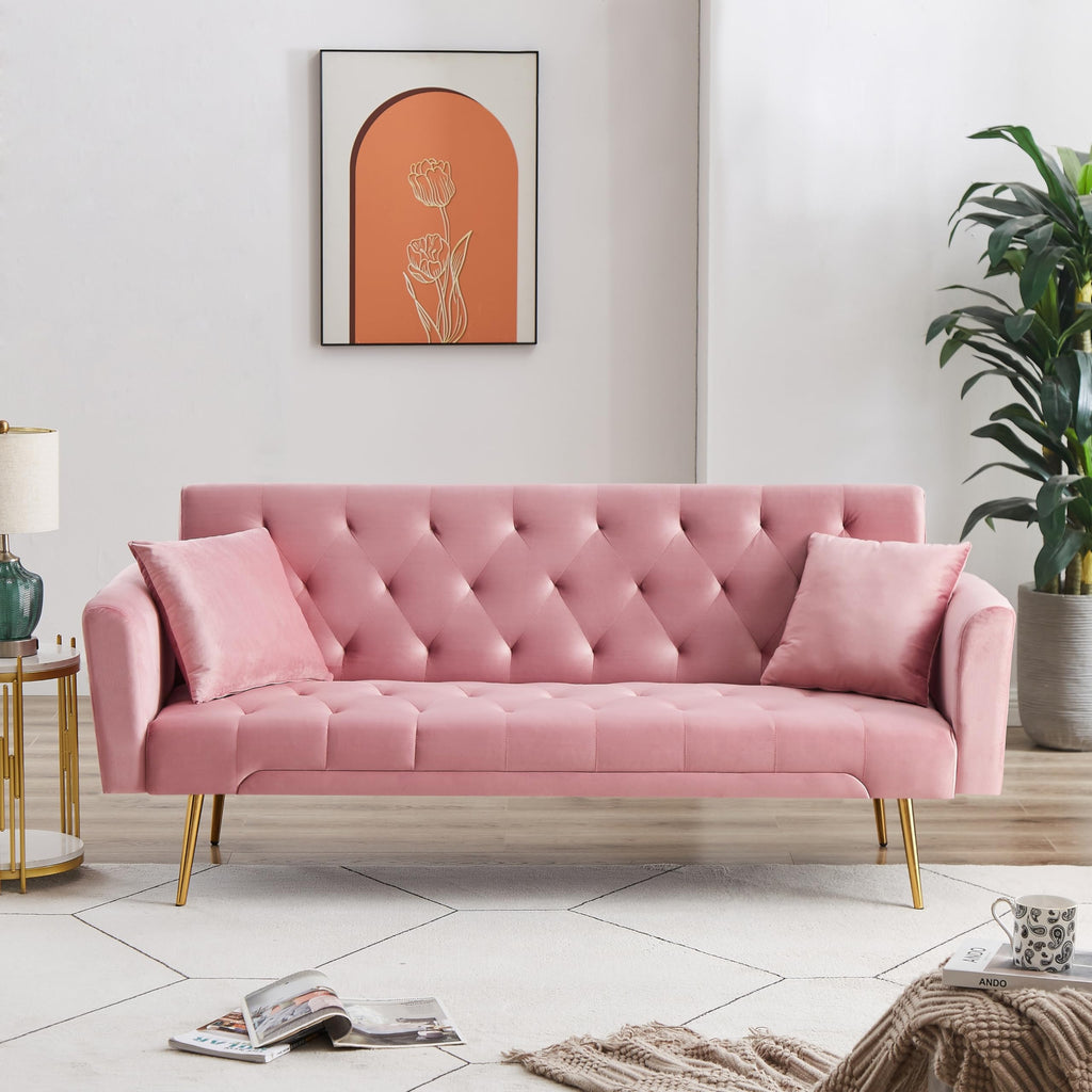 Pink Velvet Convertible Sofa Bed L9404