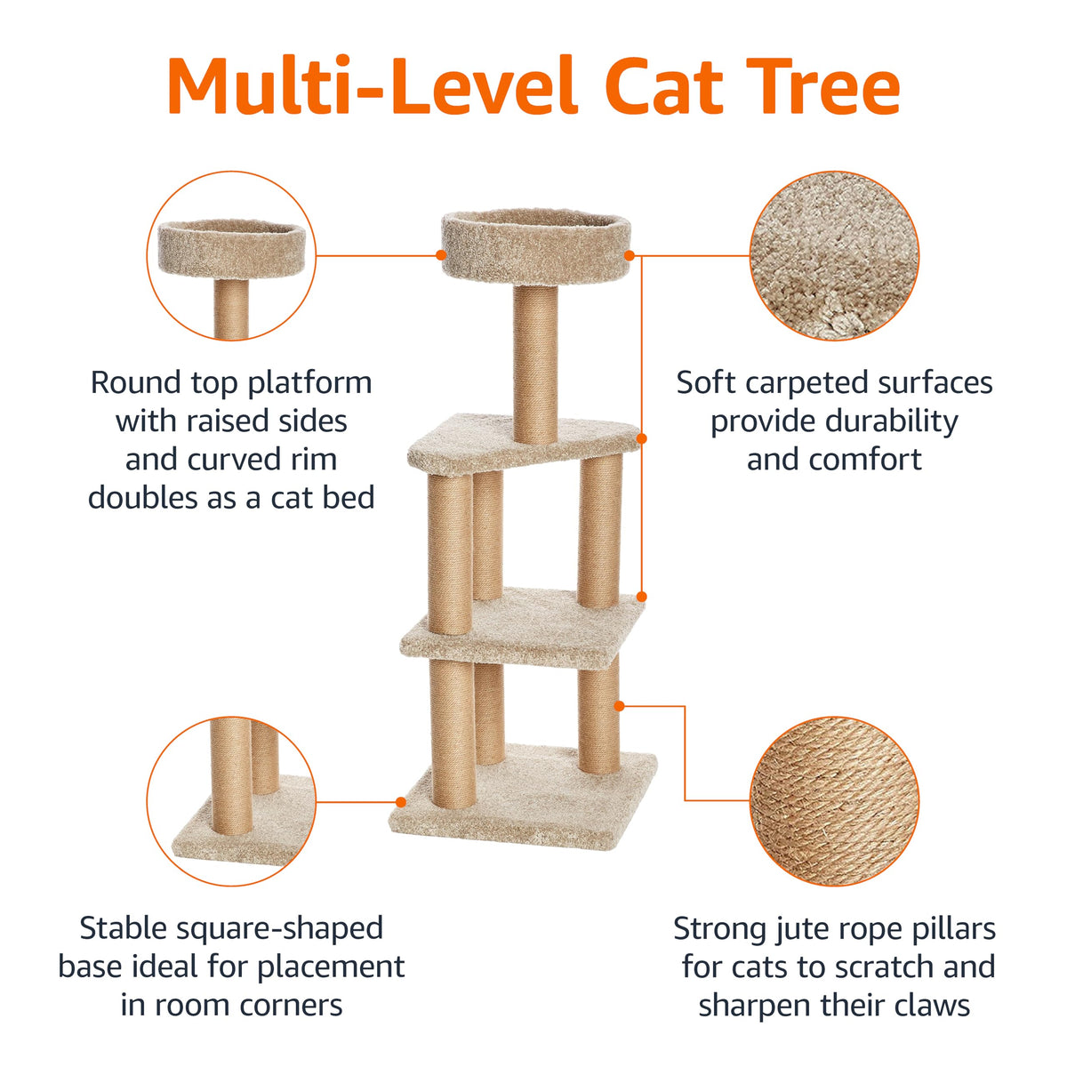 Beige Multi-Level Cat Tree Tower with Scratching Posts P36922