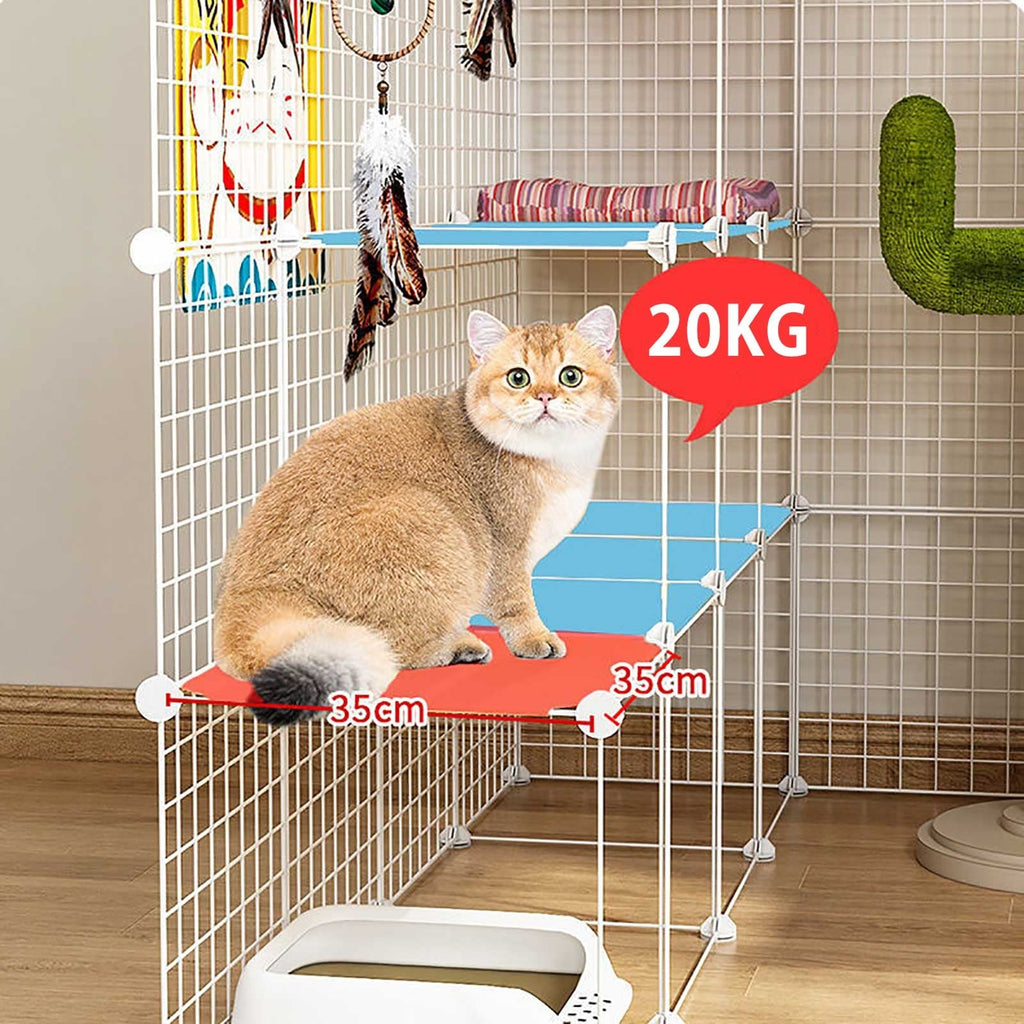 Large Cat Cage Indoor Cat Playpen Detachable Metal Cat Kennels with Ramp Ladders Hammock and Bed Black K8325