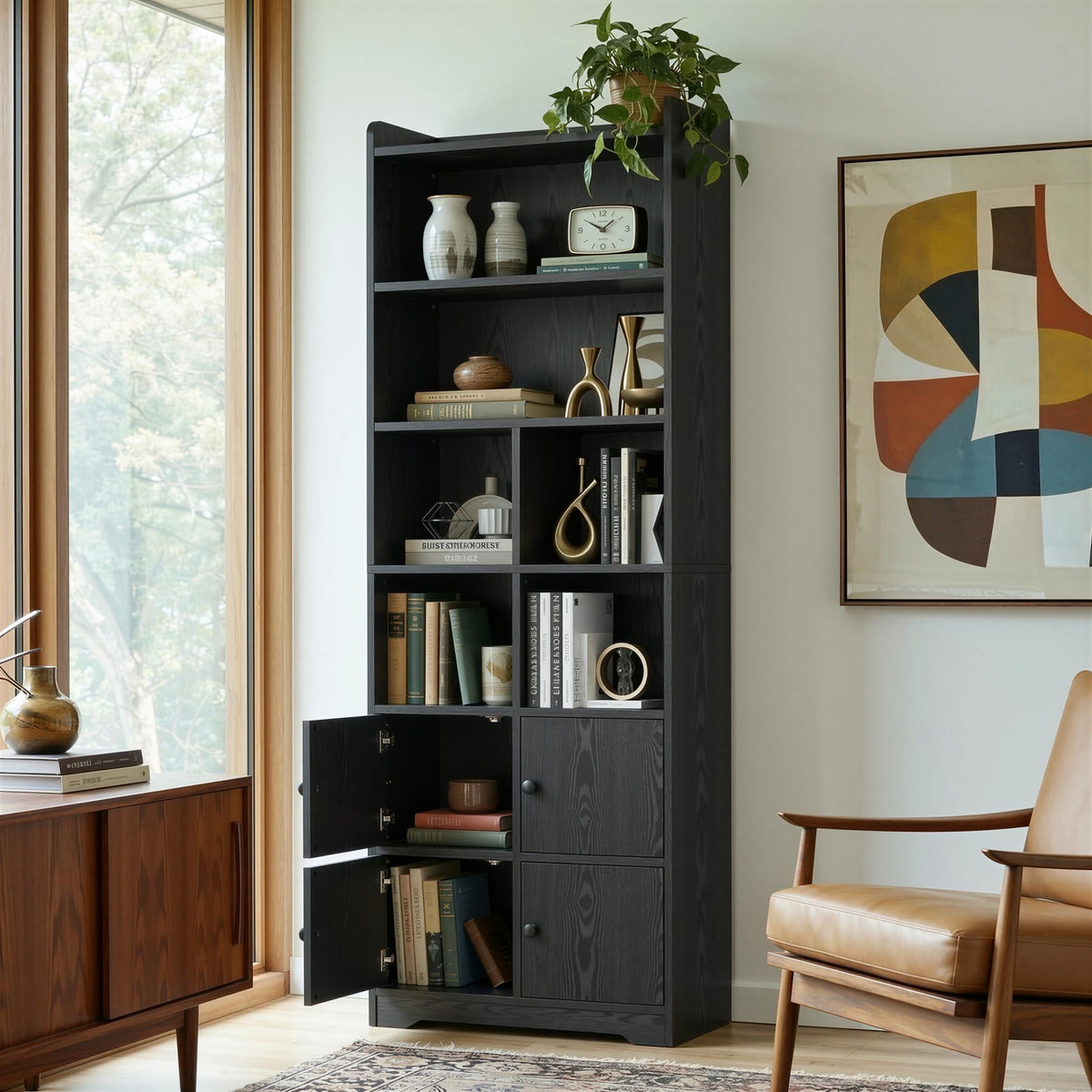 74.6" Tall 6-Tier Bookshelf with Doors U66031