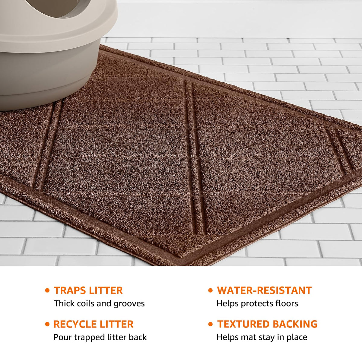 Less-Mess Cat Litter Box Mat 24" x 35" Brown M870