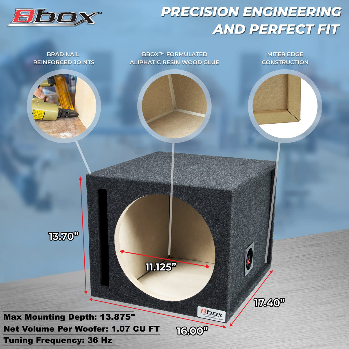 Single Vented 12 Inch Subwoofer Box with Nickel Finish Terminals G909713