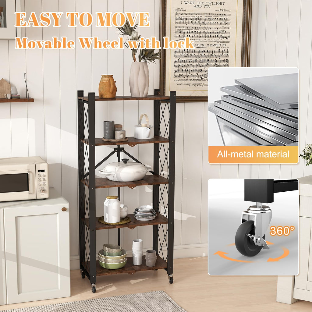 5-Tier Folding Storage Shelf with Woodgrain Finish D770
