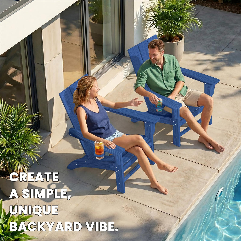 Adirondack Chair with Cup Holder, HDPE Plastic Patio Chairs J353452