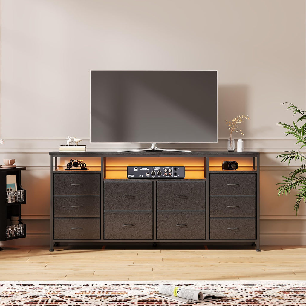 10 Drawer Dresser TV Stand with LED Lights and Power Outlets X5855