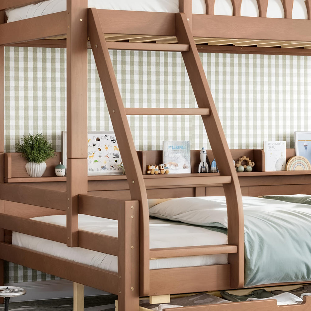 Twin Over Full Size Wooden Bunk Bed with Drawers & Ladder H830493